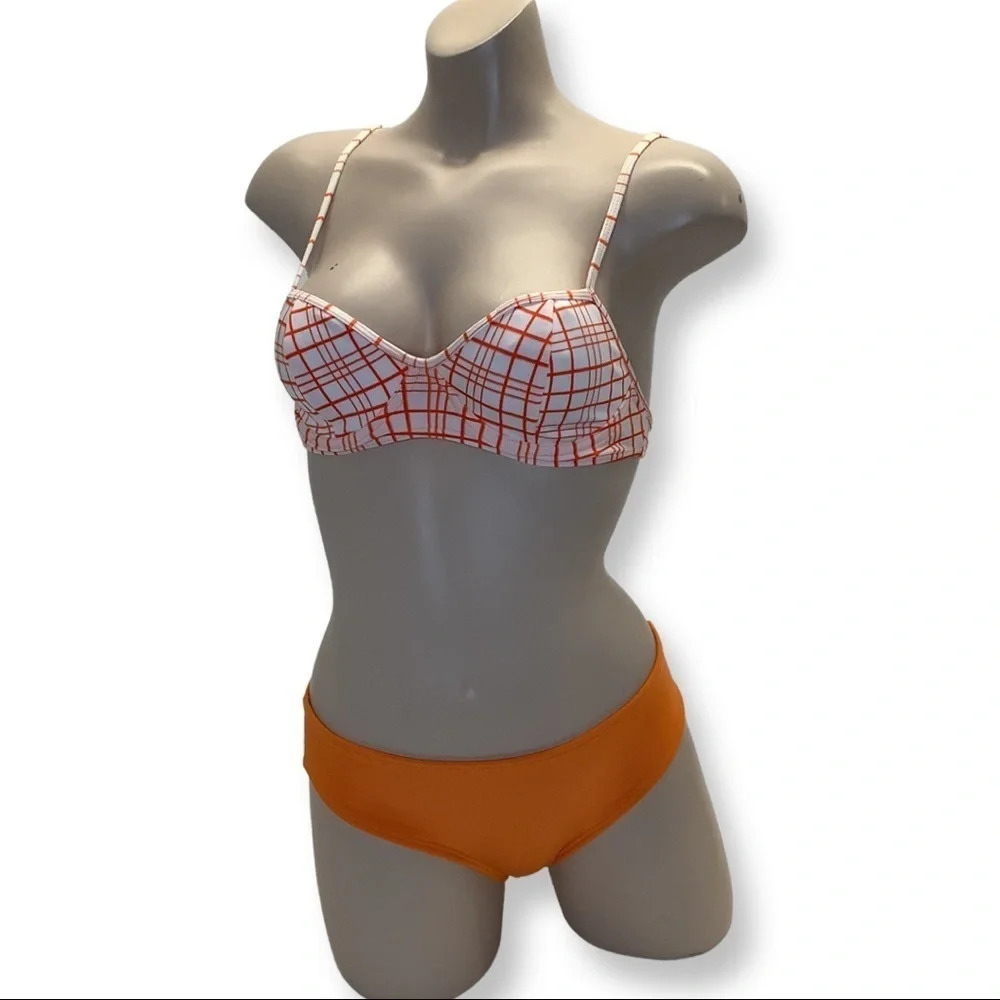 Recco Size Xtra Large Brazilian Orange and White Bikini Set. New With Tags